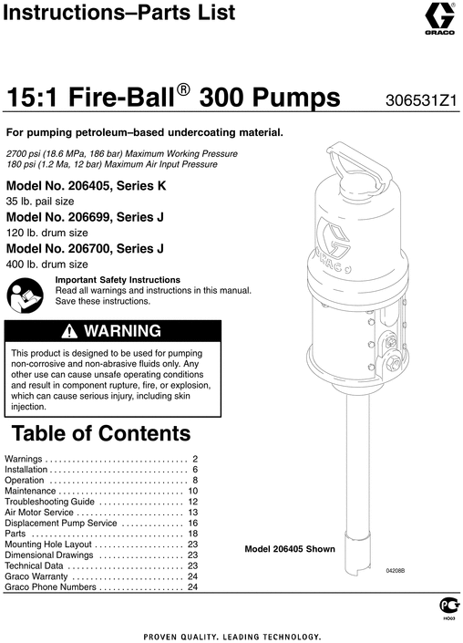 Product picture Graco Fireball Undercoater Pump Manual